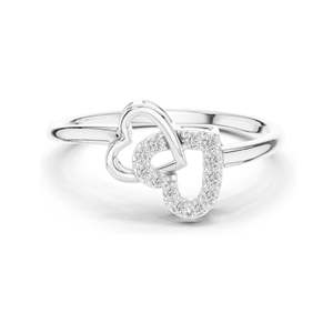 Bague double cœur en diamant de laboratoire de 0,092 CT pour femmes, clarté VVS-VS EF, or 18 carats, 14 carats, 10 carats et argent 925, rose, jaune - Product Image 1