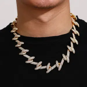 Collar de Cadena Cubana con Diseño de Gancho de Joyería ICE, Estilo Hip Hop, con Piedras de Imitación, Alta Calidad, al por Mayor y Económico - Product Image 2