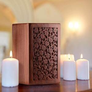 Pet Urn for Ashes <b>Keepsake</b> Carved Rosewood <b>Box</b> Pet Urn in Natural Reddish-Brown Color - Product Image 2