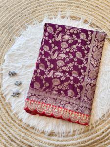 Sari de seda Banarasi para ropa elegante de mujer a los mejores precios, proveedor indio de Ropa Étnica para bodas y fiestas - Product Image 3