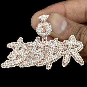 Colgante de Letra Personalizado con Incrustaciones de Moissanita VVS, Estilo Hip Hop, Chapado en Oro sobre Plata de Ley 925, de STAR JEWELLERY - Product Image 3