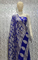 Ensemble de costume pour femme non cousu en Khaddi Georgette Banarasi pur, tissé à la main, 3 pièces, style ethnique, avec Zari, Booti et Dupatta Sun
