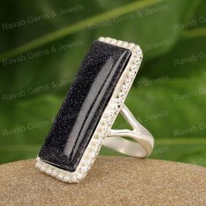 Anillo de cóctel de piedra solar azul de 10x20mm hecho a mano, Plata de Ley 925 sólida, forma rectangular, excelente calidad para mujeres, suministro al por mayor - Product Image 6