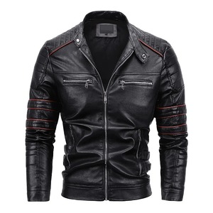 Male Real Stand Collar Zipper Autumn Casual Slim Windbreaker Motorcycle <b>Leather</b> Jacket Men Winter Fleece Tactics <b>Coats</b> - Product Image 2