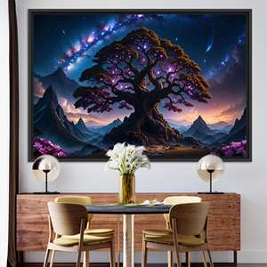 Toile imprimée : Art abstrait de la nature avec des arbres surrealistes vibrants, TOILE ENCADRÉE NOIRE - Product Image 1