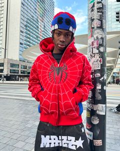 America Classics Gothic Red Spider Print <b>Hooded</b> <b>Cardigan</b> Full Zip Up Loose Men <b>Women</b> Hip Hop Hoodie Jacket Y2k Street 2025 - Product Image 3