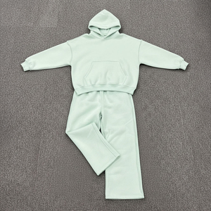 Conjunto Deportivo de Alta Calidad, 100% Algodón, Unisex, Corte Holgado, Invierno, Color Sólido, Lavado Ácido, con Capucha, Estilo Urbano, Tallas Grandes, Pantalones Deportivos Acampanados, Estilo Hip Hop - Product Image 6