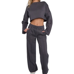 Women's Winter Casual Eco-Friendly <b>Tracksuit</b> 2-Piece Set Distressed Embroidery Cropped Hoodie Sweatpants Short Length XS Size - Product Image 5