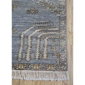 Tapis en laine afghane noué à la main gris noir Viscaya, motif médaillon classique, grand format 9x12, technique de tissage plat pour salon - Product Image 4