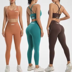 Séchage rapide taille haute Fitness équipement de course coloré sans couture Yoga costume ensemble taille élastique moulant motif solide - Product Image 2