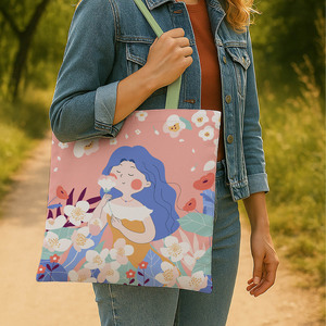 Grand sac fourre-tout en toile pour jardin féerique, avec fermeture éclair, résistant à l'eau, motif dessin animé, doux, idéal pour les saisons d'automne et de printemps - Product Image 2