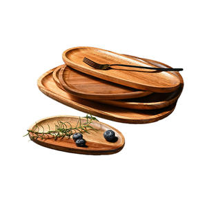 Juego de 5 Platos de Servir Irregulares de Madera de Acacia - Bandejas Ovaladas de Madera Natural para Aperitivos y Sushi - Product Image 6