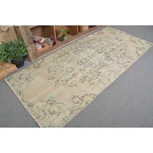 Tapis de Laine Turque Vintage de 39X85 pieds, Design Patchwork Beige et Vert, Tapis de Salon à Tissage Plat avec Support en Latex - Product Image 2