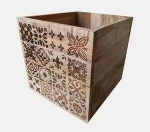 Maceta con motivo de hoja de madera de mango grabada con láser personalizada de primera calidad para el hogar y el jardín, Fabricante Mayorista de macetas de MOQ bajo - Product Image 1