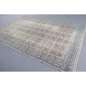 พรมวินเทจสไตล์ตุรกี ขนาดใหญ่ 6.4x9.5 ฟุต สีน้ำเงินน้ำตาล ลายต้นไม้และพืช พรมทำจากขนสัตว์ - Product Image 2