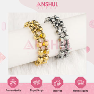 Bracelets fantaisie carrés cubiques en hématite facettée, lisses et polis, faits à la main, extensibles, pour la méditation et l'aromathérapie - Product Image 3