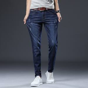 กางเกงยีนส์ขาตรงเข้ารูปสำหรับผู้ชายกางเกงยีนส์คลาสสิกย้อนยุคสีพื้น - Product Image 2