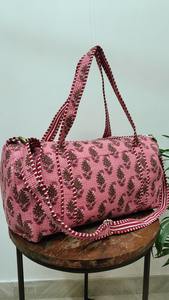 Handmade Luxury Durable Quilted Cotton Duffle <b>Bag</b> with Blockprinted Paisley Design Detachable Belt for <b>Yoga</b>/Gym Use - Product Image 4