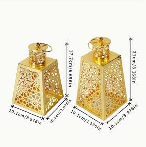 Lanterne à bougie en métal doré avec découpe en forme de pyramide, lumière ambiante chaude, décoration élégante et festive pour la maison, les événements et les cadeaux - Product Image 6