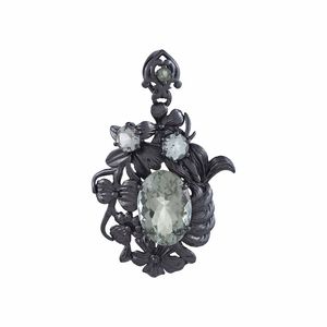Estilo Vintage negro rodio sobre plata esterlina 925 cuarzo colgante hecho a mano naturaleza joyería regalo para ella - Product Image 1