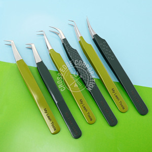 Pince à épiler de volume de pointe de fibre verte en gros la mieux notée pour l'extension de faux cils Logo personnalisé individuel Isolation incurvée - Product Image 1