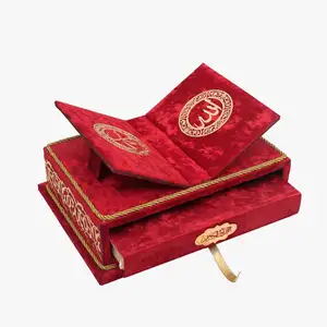 Corán de terciopelo con caja de Kaaba raheli, tamaño Hafiz, Quran, Eid, Mubarak, Ramadán, Navaz, Quran, conjunto de regalo de boda de madera