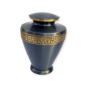 Matte Silver Metal <b>Keepsake</b> Urn with Gold Floral Band Secure Closure and Refined Memorial Finish - Product Image 5