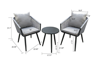 3pc Aluminium & Rope Outdoor Bistro Set Outdoor Rope Chat Set mit grauen Kissen