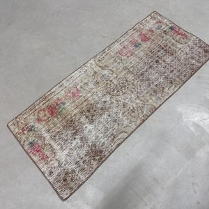 Turkish Vintage Rug, 1.7x4 ft Rug, <b>Brown</b> Red Solid <b>Wool</b> Rug - Product Image 2