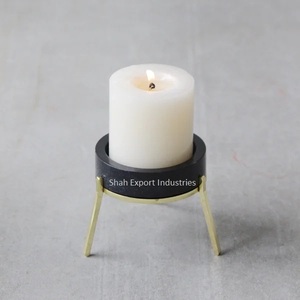 Porte-bougie rond en marbre noir, écologique, en fer, avec cadre en fer doré, pour les mariages et la décoration de lampes de nuit dans la chambre - Product Image 1