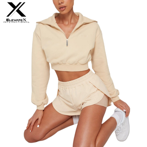 Sudadera de punto coreana de cuello alto para mujer, cálida, con media cremallera, estilo crop, para otoño/invierno, deportiva, con cremallera interior. - Product Image 6