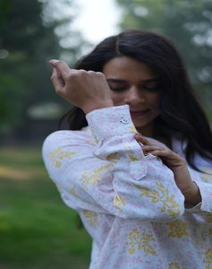 <b>Women's</b> <b>Loose</b> Fit Floral Button Front Logo <b>Shirt</b> Woven 100% Cotton Spring/Summer Yellow Full Sleeves Breathable Work Wear Casual - Product Image 6