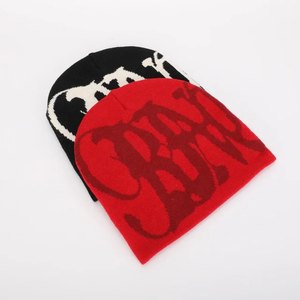 Gorro de punto de Jacquard con diseño a cuadros y estampado de logotipo completo Y2K grande personalizado al por mayor de invierno con logotipo personalizado, gorro de invierno con puños - Product Image 6