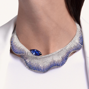 Luxury Women’s Choker Necklace White Gold Finish with Sapphire Crystal Stones - Product Image 3