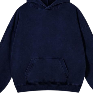 Sudadera con Capucha Azul Marino Lavada al Ácido, Corte Holgado, Estilo Vintage, Felpa de Algodón Suave, Sudadera Informal para Calle, Invierno - Product Image 5