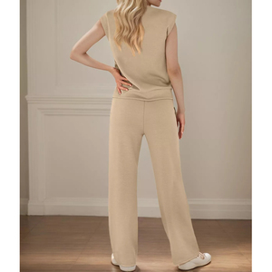 Ensemble de vêtements de détente d'été 2 pièces pour femmes débardeur court pantalon de survêtement à jambes larges survêtement tenues décontractées - Product Image 3