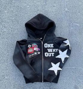New <b>Design</b> Top Selling Winter Men Hoodies 100% Cotton Zipper-Up Acid Wash 3D Embroidery Customizable High Quality Low MOQ - Product Image 2