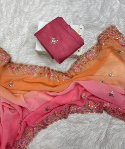 Nuevas mujeres atractivas usan colecciones de Sari de lujo con hermosos bordados y Sari de trabajo de secuencia con piezas de blusa para mujeres - Product Image 1