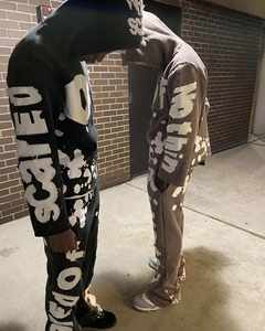 LOW quantité minimale de commande Survêtements personnalisés Patchs brodés Logo Noir Crop Top Sweatsuit Pantalon de survêtement évasé et ensembles de sweats à capuche zippés pour hommes - Product Image 3