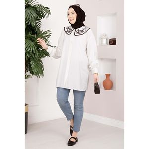 เสื้อคลุมฮิญาบปักลายสีน้ำตาลอมเขียวคอเสื้อสไตล์มินิ - Product Image 4