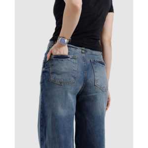 กางเกงยีนส์ทรงหลวมสไตล์วินเทจ ขากว้างทรงบาน เอวสูง สไตล์สตรีทแวร์ ผ้าเดนิม ตกแต่งคริสตัลเพชร สีสันสำหรับฤดูหนาว - Product Image 4