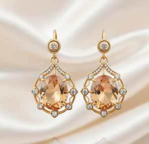 Boucles d'oreilles en argent sterling 925 plaqué or 18 carats avec pierre ovale champagne, bijoux de déclaration, cadeau pour elle - Product Image 4