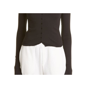 Cardigan Acrilico Remi Nero Hue, Stile Casual Lungo con Decorazione a Bottoni e Motivo Stampato per Autunno Inverno, Taglia XS - Product Image 3