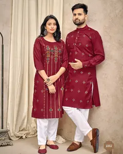 Casal kurta/kurti, combo de algodão eid kurta/kurti estilo incrível festival desgaste bollywood inspirado seu e seu combo