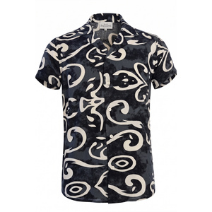 เสื้อเชิ้ตแขนสั้นผู้ชายใส่สบายสำหรับฤดูร้อน คอปกแบบลำลอง สีดำ เทา ขาว ลายไล่เฉดสี ผ้าวิสโคสธรรมชาติ ระบายอากาศได้ดี - Product Image 2