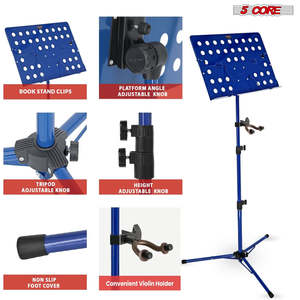 Support de musique 5-en-1 réglable pour bureau, porte-partitions portable, support de livre pliable tout en métal - Product Image 5