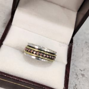 Bague bohème perlée Spinner Band bague en argent Sterling 925 pour femmes bague de pouce Fidget bijoux faits à la main Fine anxiété hommes Spinner anneau - Product Image 4