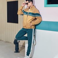 Setelan Olahraga Pria Musim Dingin 2 Potong, Bahan Polyester 100% Bernapas, Ringan, Anti Angin, dengan Cetakan Solid dan Hiasan Berlian Imitasi