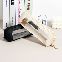 Mignon étui à crayons en cuir PU sac à cosmétiques transparent pochette de rangement pour pinceaux de maquillage avec fermeture éclair