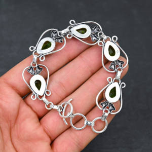 Designer Handmade 925 Sterling Silver Plated <b>Chain</b> Bracelet Lab-Created Green Peridot Gemstone IGI Certified Luxury Wedding Gift - Product Image 4